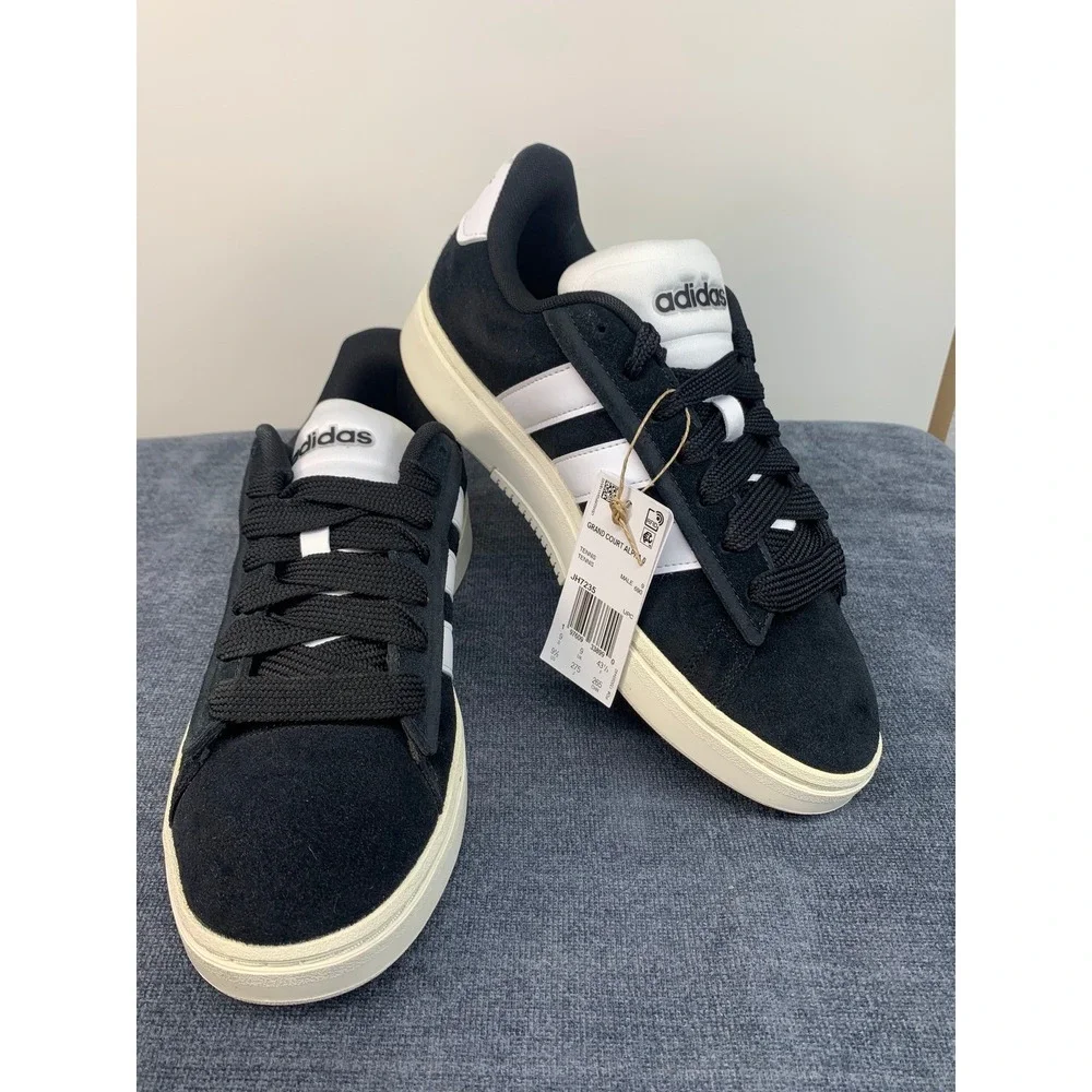 Adidas Grand Court Alpha 0 Mens 9.5 Black Suede Tennis Sneakers‎ JH7235 NEW